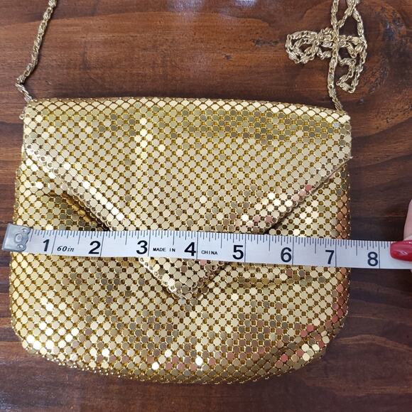 Vintage Gold Metal Mesh Shoulder Bag Chain Strap Flap Wedding Glam Holiday Party - Picture 8 of 12